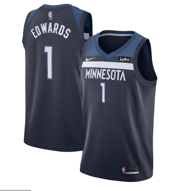Personalized Men’s Minnesota Timberwolves #1 Anthony Edwards Navy Icon Edition 75th Anniversary Swingman Stitched Jersey