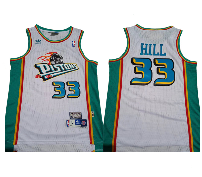 Personalized Men’s Detroit Pistons #33 Grant Hill White Mitchell & Ness Throwback Stitched Jersey