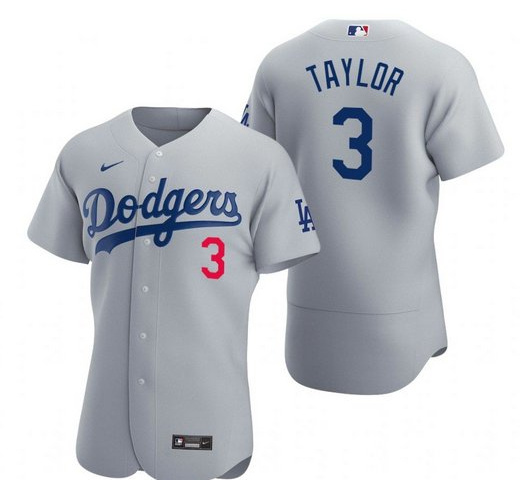 Personalized Men’s Los Angeles Dodgers #3 Chris Taylor Grey Flex Base Stitched Jersey