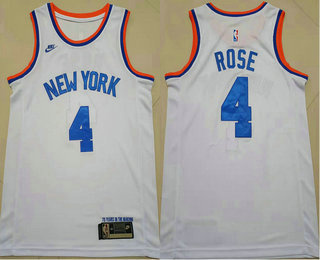 Personalized Men’s New York Knicks #4 Derrick Rose White NEW 2021 Swingman Stitched Jersey