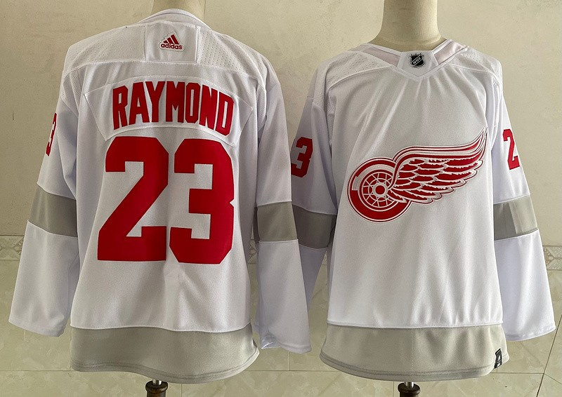 Personalized Red Wings 23 Lucas Raymond White 2020-21 Reverse Retro Jersey
