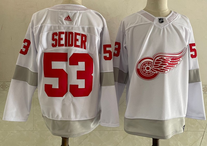 Personalized Red Wings 53 Moritz Seider White 2020-21 Reverse Retro Jersey