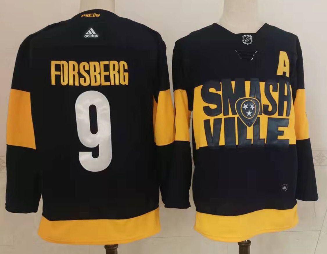 Personalized Men’s Nashville Predators #9 Filip Forsberg Black 2022 Stadium Series Stitched NHL Jersey