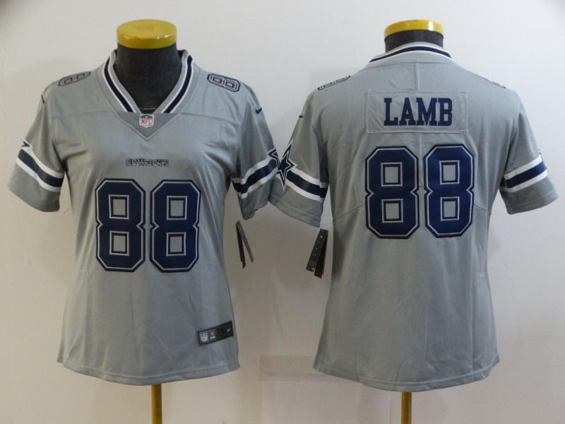 Personalized Women’s Dallas Cowboys #88 CeeDee Lamb Gray Stitched Jersey(Run Small)