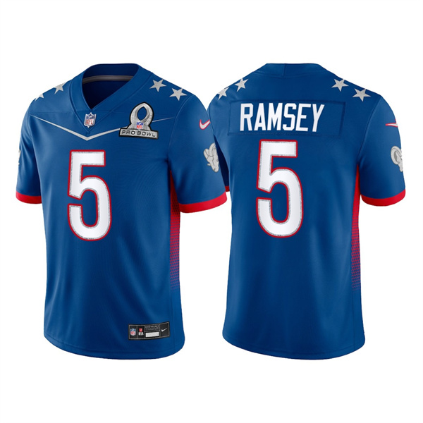 Personalized Men’s Los Angeles Rams #5 Jalen Ramsey 2022 Royal Pro Bowl Stitched Jersey