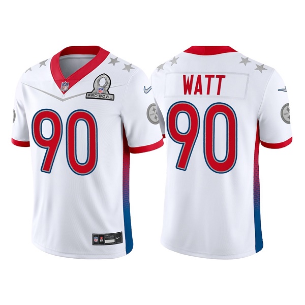 Personalized Men’s Pittsburgh Steelers #90 T.J. Watt 2022 White Pro Bowl Stitched Jersey