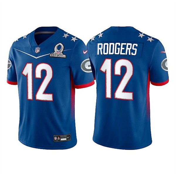 Personalized Men’s Green Bay Packers #12 Aaron Rodgers 2022 Royal Pro Bowl Stitched Jersey