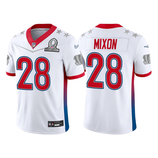 Personalized Men’s Cincinnati Bengals #28 Joe Mixon 2022 White AFC Pro Bowl Stitched Jersey