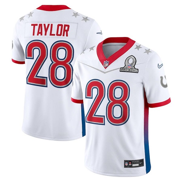 Personalized Men’s Indianapolis Colts #28 Jonathan Taylor 2022 White Pro Bowl Stitched Jersey