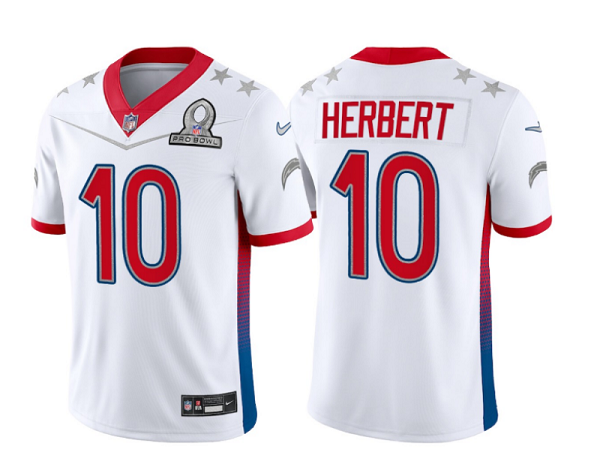 Personalized Men’s Los Angeles Chargers #10 Justin Herbert 2022 White Pro Bowl Stitched Jersey