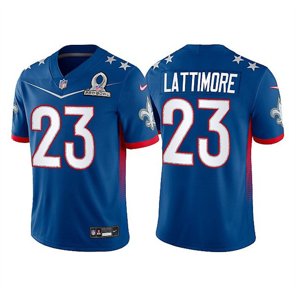 Personalized Men’s New Orleans Saints #23 Marshon Lattimore 2022 Royal Pro Bowl Stitched Jersey