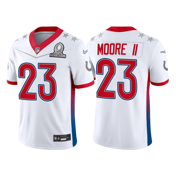 Personalized Men’s Indianapolis Colts #23 Kenny Moore II 2022 White AFC Pro Bowl Stitched Jersey