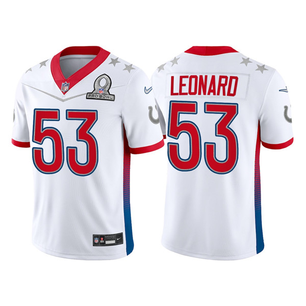 Personalized Men’s Indianapolis Colts #53 Darius Leonard 2022 White AFC Pro Bowl Stitched Jersey