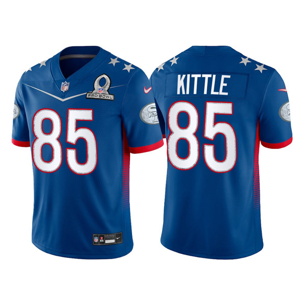 Personalized Men’s San Francisco 49ers #85 George Kittle 2022 Royal NFC Pro Bowl Stitched Jersey