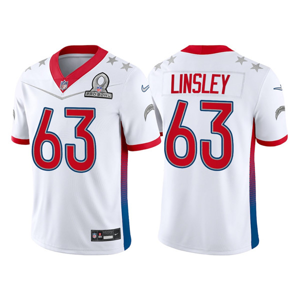 Personalized Men’s Los Angeles Chargers #63 Corey Linsley 2022 White AFC Pro Bowl Stitched Jersey