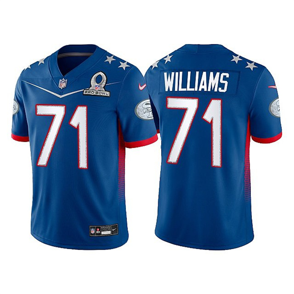 Personalized Men’s San Francisco 49ers #71 Trent Williams 2022 Royal NFC Pro Bowl Stitched Jersey