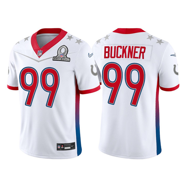 Personalized Men’s Indianapolis Colts #99 DeForest Buckner 2022 White AFC Pro Bowl Stitched Jersey