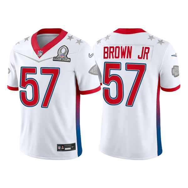 Personalized Men’s Kansas City Chiefs #57 Orlando Brown Jr. 2022 White AFC Pro Bowl Stitched Jersey
