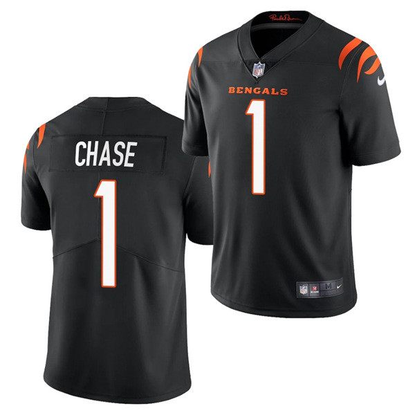 Personalized Men Cincinnati Bengals #1 Ja’Marr Chase Black Untouchable Limited Stitched Jersey