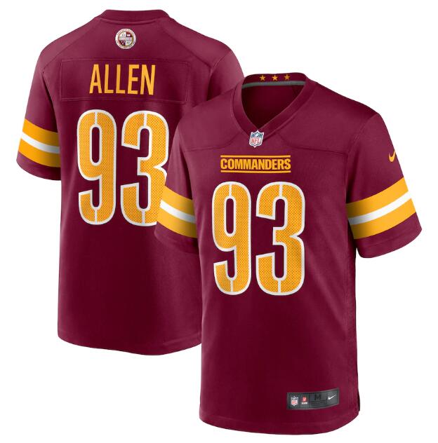 Personalized Men’s Washington Commanders #93 Jonathan Allen 2022 Burgundy Game Stitched Jersey