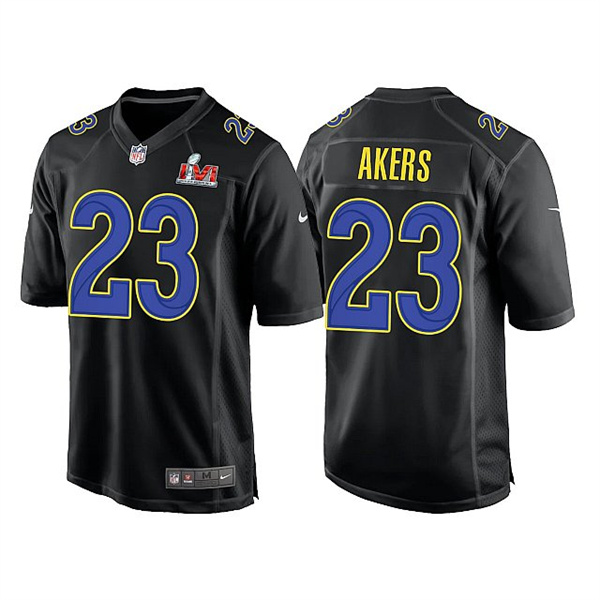 Personalized Men’s Los Angeles Rams #23 Cam Akers 2022 Black Super Bowl LVI Game Stitched Jersey