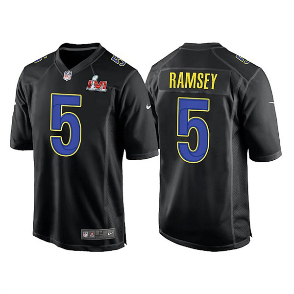 Personalized Men’s Los Angeles Rams #5 Jalen Ramsey 2022 Black Super Bowl LVI Game Stitched Jersey