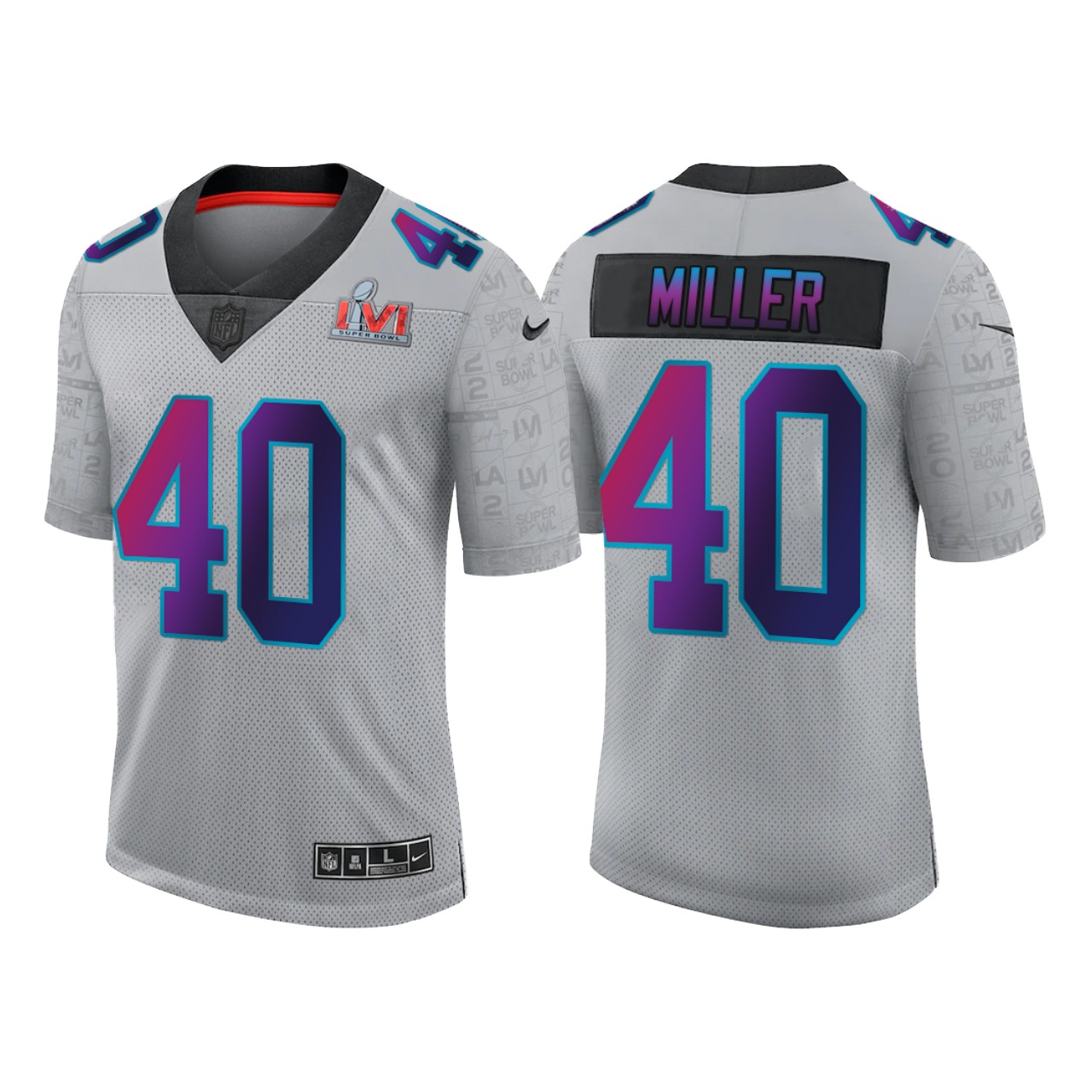 Personalized Men’s Los Angeles Rams #40 Von Miller 2022 Grey Super Bowl LVI Limited Stitched Jersey