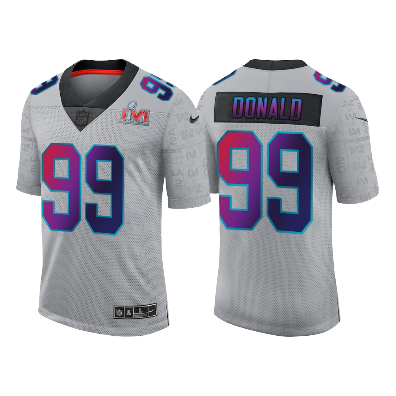 Personalized Men’s Los Angeles Rams #99 Aaron Donald 2022 Grey Super Bowl LVI Limited Stitched Jersey