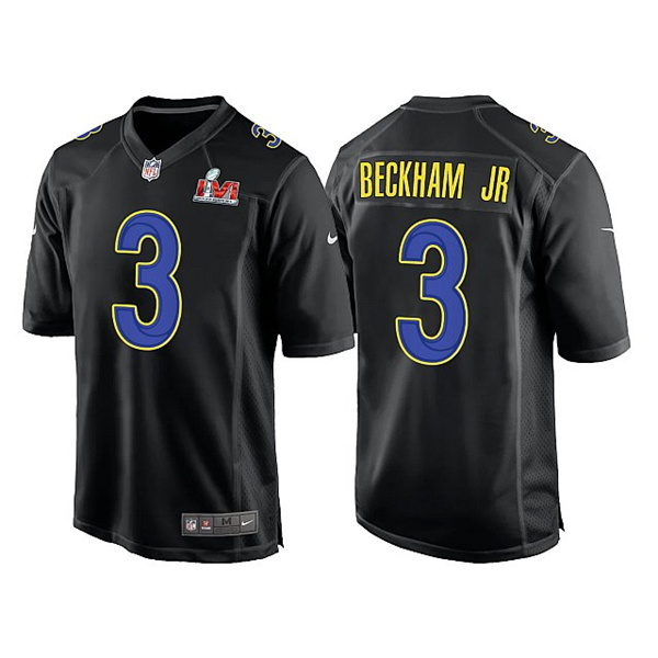 Personalized Men’s Los Angeles Rams #3 Odell Beckham Jr. 2022 Black Super Bowl LVI Game Stitched Jersey