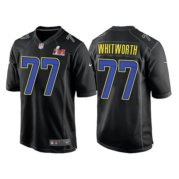 Personalized Men’s Los Angeles Rams #77 Andrew Whitworth 2022 Black Super Bowl LVI Game Stitched Jersey