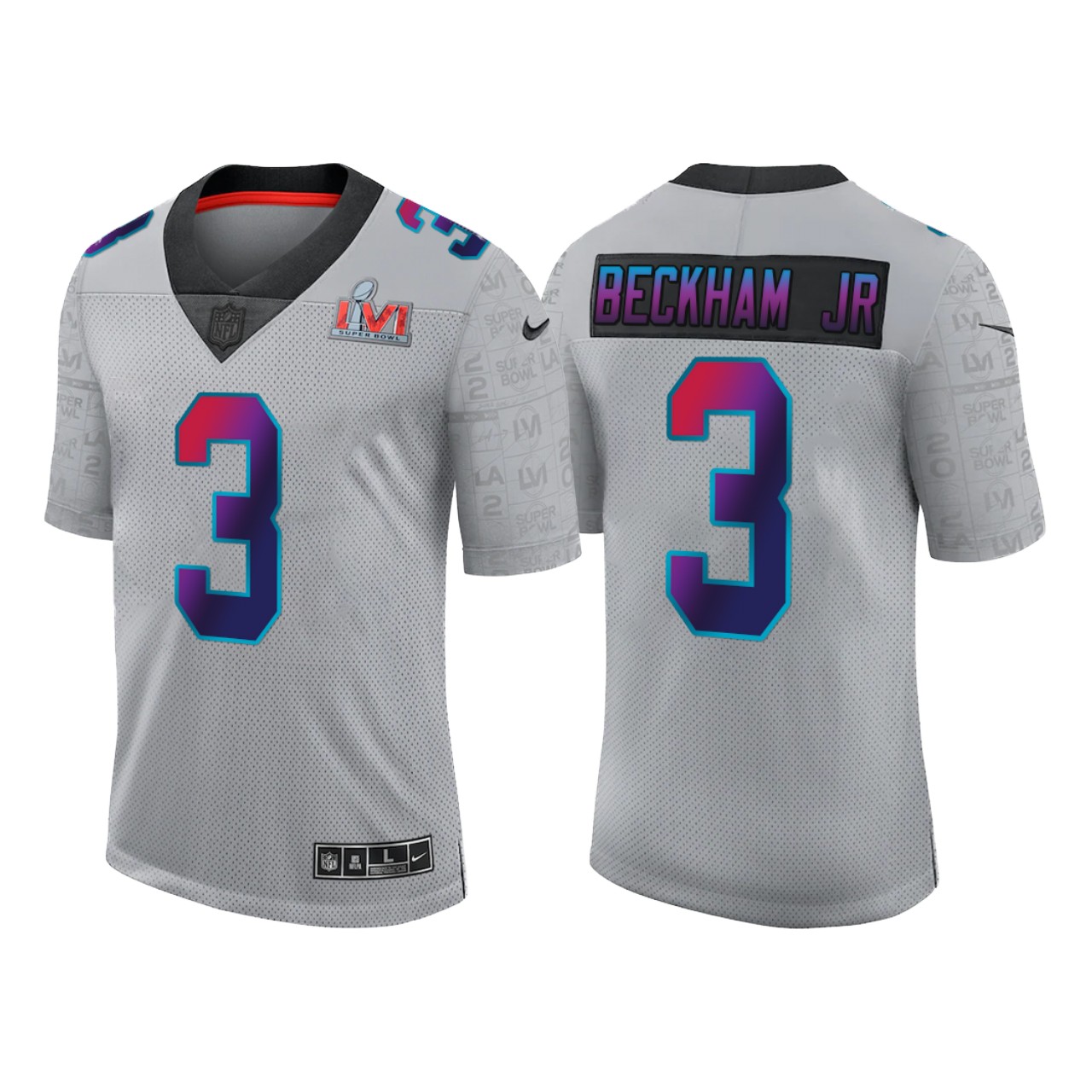 Personalized Men’s Los Angeles Rams #3 Odell Beckham Jr. 2022 Grey Super Bowl LVI Limited Stitched Jersey