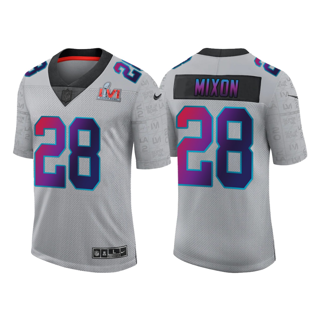 Personalized Men’s Cincinnati Bengals #28 Joe Mixon 2022 Grey Super Bowl LVI Limited Stitched Jersey