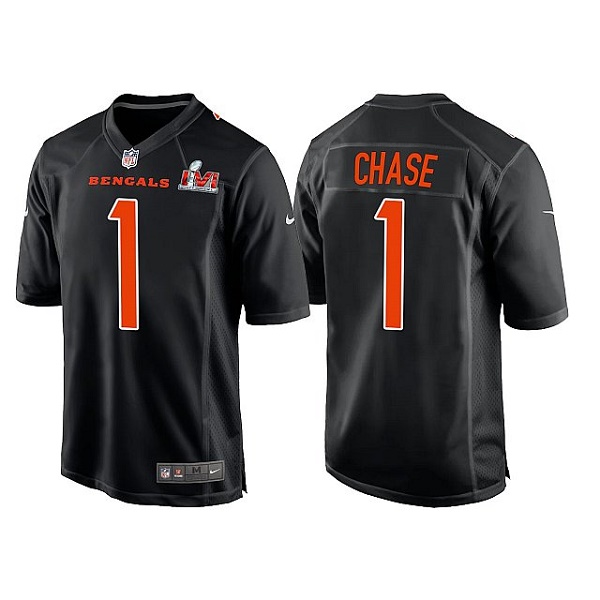 Personalized Men’s Cincinnati Bengals #1 Ja’Marr Chase 2022 Black Super Bowl LVI Game Stitched Jersey