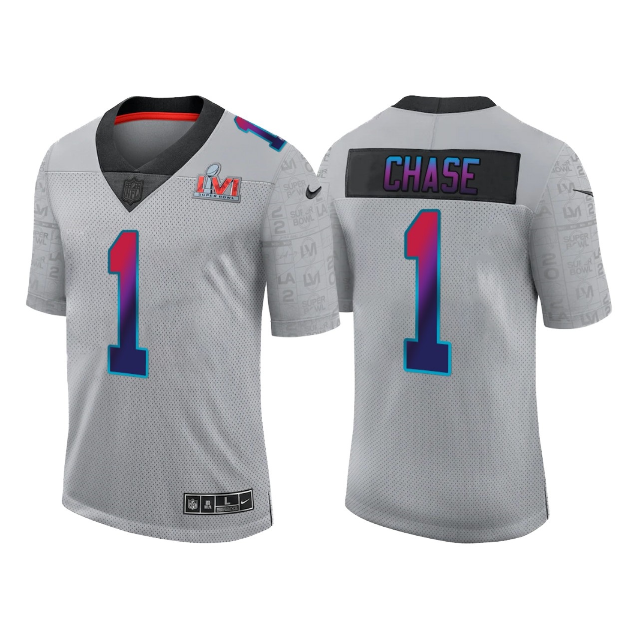 Personalized Men’s Cincinnati Bengals #1 Ja’Marr Chase 2022 Grey Super Bowl LVI Limited Stitched Jersey