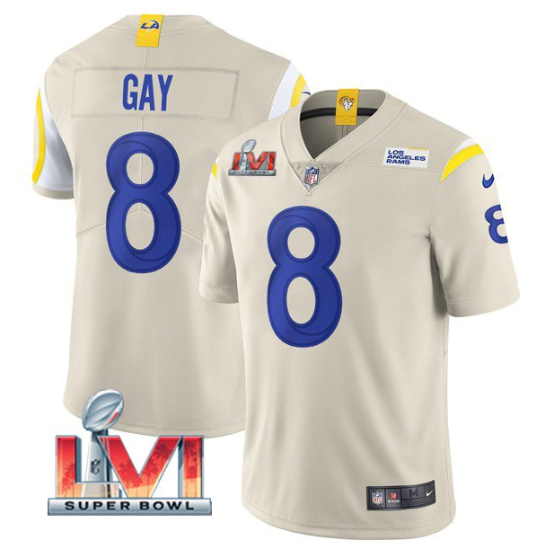 Personalized Men’s Los Angeles Rams #8 Matt Gay 2022 Bone Super Bowl LVI Limited Stitched Jersey