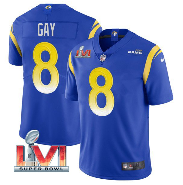 Personalized Men’s Los Angeles Rams #8 Matt Gay 2022 Royal Super Bowl LVI Limited Stitched Jersey