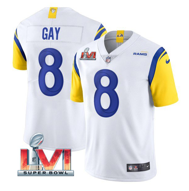 Personalized Men’s Los Angeles Rams #8 Matt Gay 2022 White Super Bowl LVI Limited Stitched Jersey