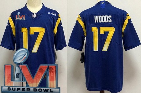 Personalized Men’s Los Angeles Rams #17 Robert Woods Limited Blue 2022 Super Bowl LVI Bound Jersey