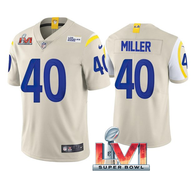 Personalized Men’s Los Angeles Rams #40 Von Miller 2022 Bone Super Bowl LVI Limited Stitched Jersey
