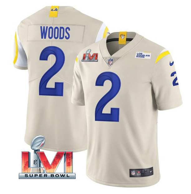 Personalized Men’s Los Angeles Rams #2 Robert Woods 2022 Bone Super Bowl LVI Limited Stitched Jersey