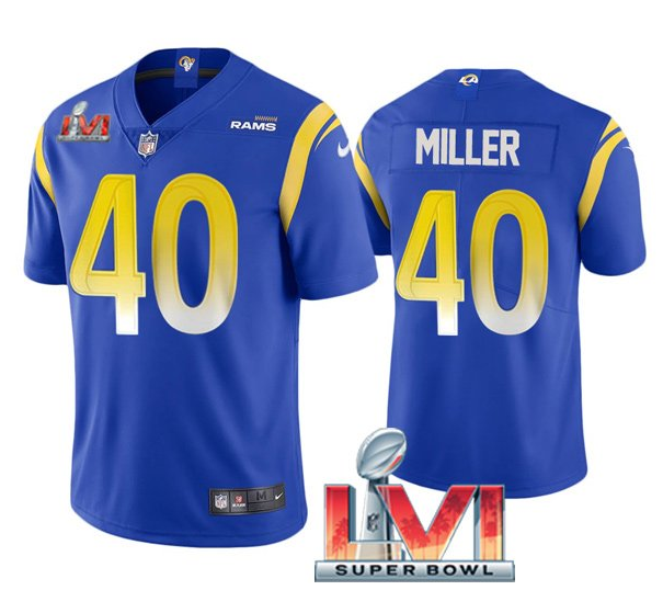 Personalized Men’s Los Angeles Rams #40 Von Miller 2022 Royal Super Bowl LVI Limited Stitched Jersey