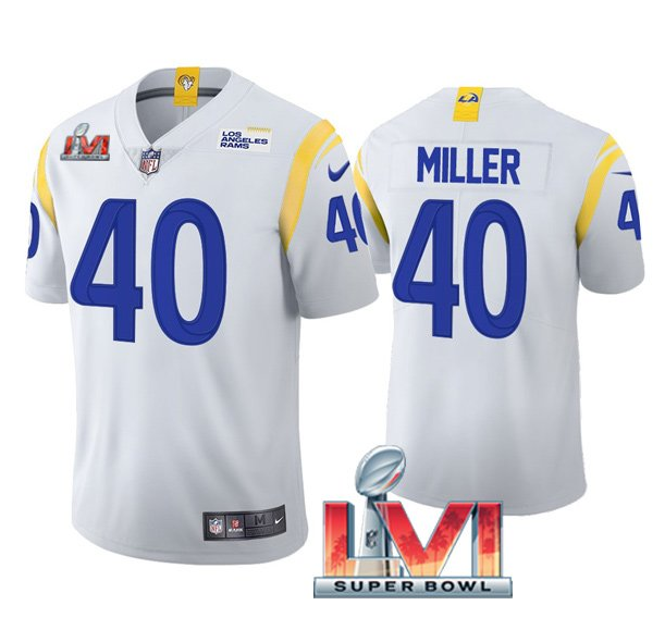 Personalized Men’s Los Angeles Rams #40 Von Miller 2022 White Super Bowl LVI Limited Stitched Jersey