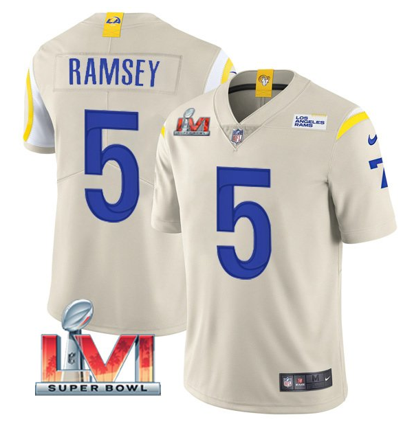 Personalized Men’s Los Angeles Rams #5 Jalen Ramsey 2022 Bone Super Bowl LVI Limited Stitched Jersey