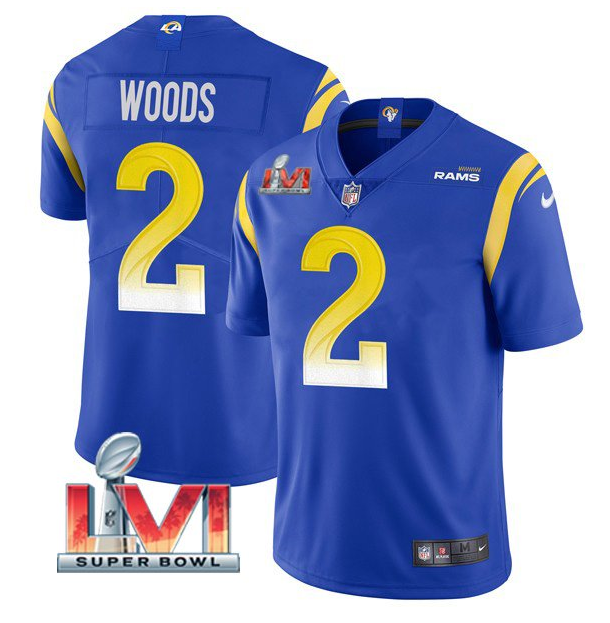 Personalized Men’s Los Angeles Rams #2 Robert Woods 2022 Royal Super Bowl LVI Limited Stitched Jersey