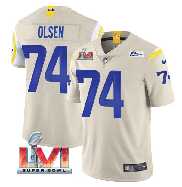 Personalized Men’s Los Angeles Rams #74 Merlin Olsen 2022 Bone Super Bowl LVI Limited Stitched Jersey