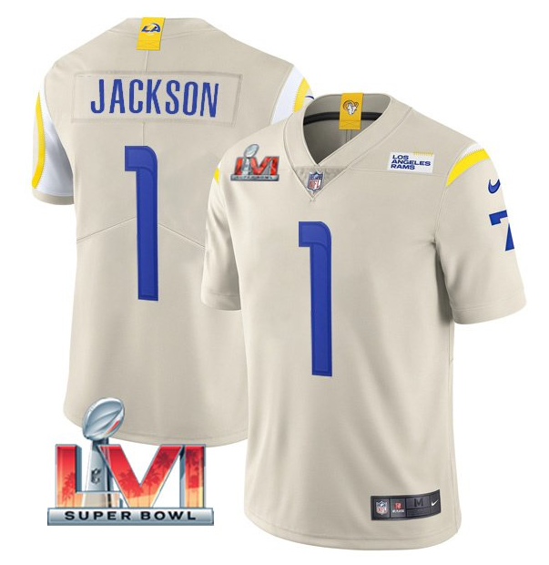 Personalized Men’s Los Angeles Rams #1 DeSean Jackson 2022 Bone Super Bowl LVI Limited Stitched Jersey