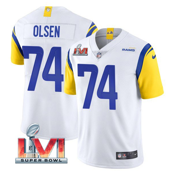 Personalized Men’s Los Angeles Rams #74 Merlin Olsen 2022 White Super Bowl LVI Limited Stitched Jersey