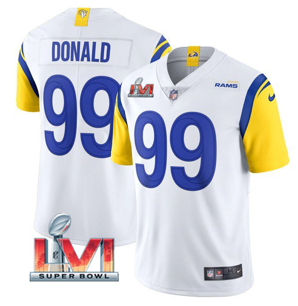 Personalized Men’s Los Angeles Rams #99 Aaron Donald 2022 White Super Bowl LVI Limited Stitched Jersey