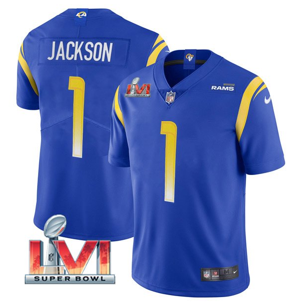 Personalized Men’s Los Angeles Rams #1 DeSean Jackson 2022 Royal Super Bowl LVI Limited Stitched Jersey