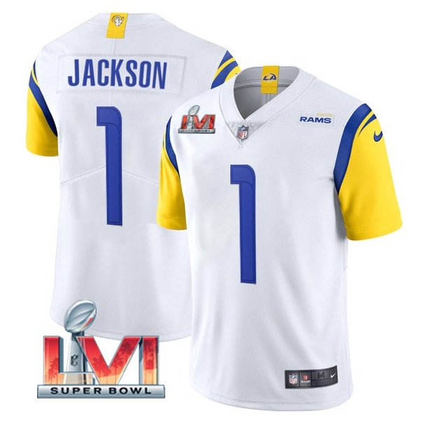 Personalized Men’s Los Angeles Rams #1 DeSean Jackson 2022 White Super Bowl LVI Limited Stitched Jersey